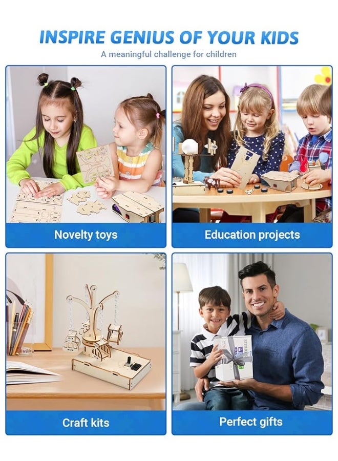 Poraxy STEM Kits for Kids Ages 81012 5 Set Wooden 3D Puzzles Educational Science Experiment Building Projects Crafts Toys for Ages 813 Birthday Gifts for Boys Girls 7 8 9 10 11 12 13 Years Old - Image 3