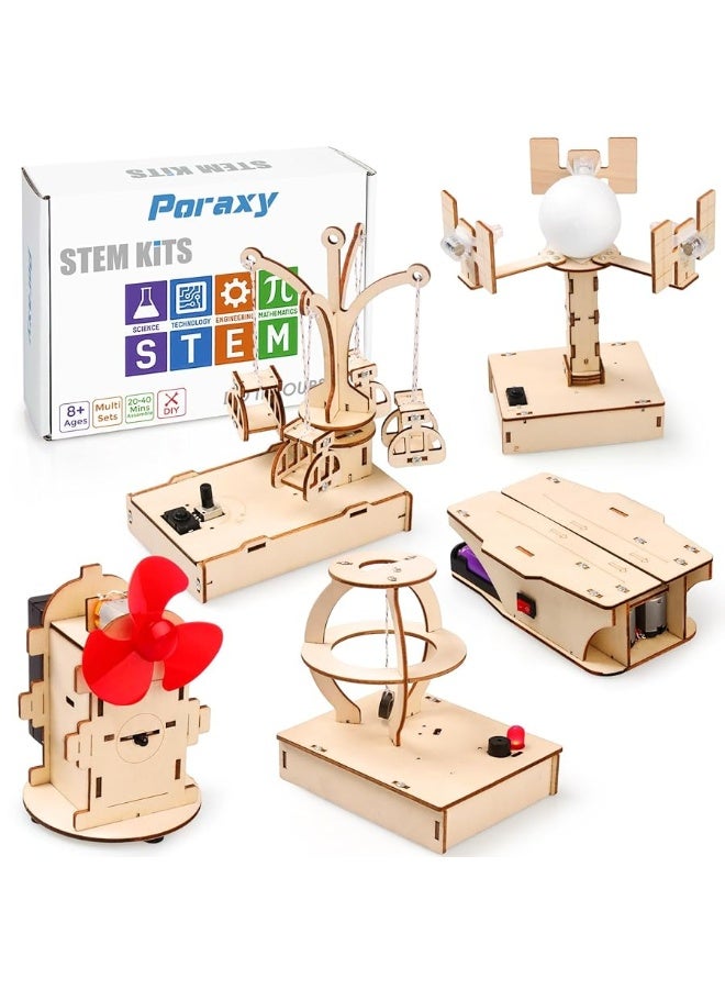 Poraxy STEM Kits for Kids Ages 81012 5 Set Wooden 3D Puzzles Educational Science Experiment Building Projects Crafts Toys for Ages 813 Birthday Gifts for Boys Girls 7 8 9 10 11 12 13 Years Old - Image 1