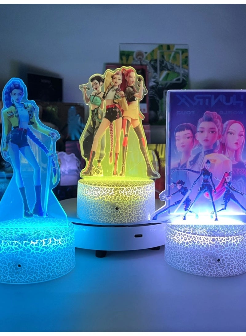 مصباح ليلي يعمل بالتحكم عن بُعد بـ 16 لونًا مستوحى من مسلسل ”K-POP Demon Hunters“ | قاعدة مصباح من الزجاج المكسور مزودة بكابل USB وملحق أكريليكي - Image 2