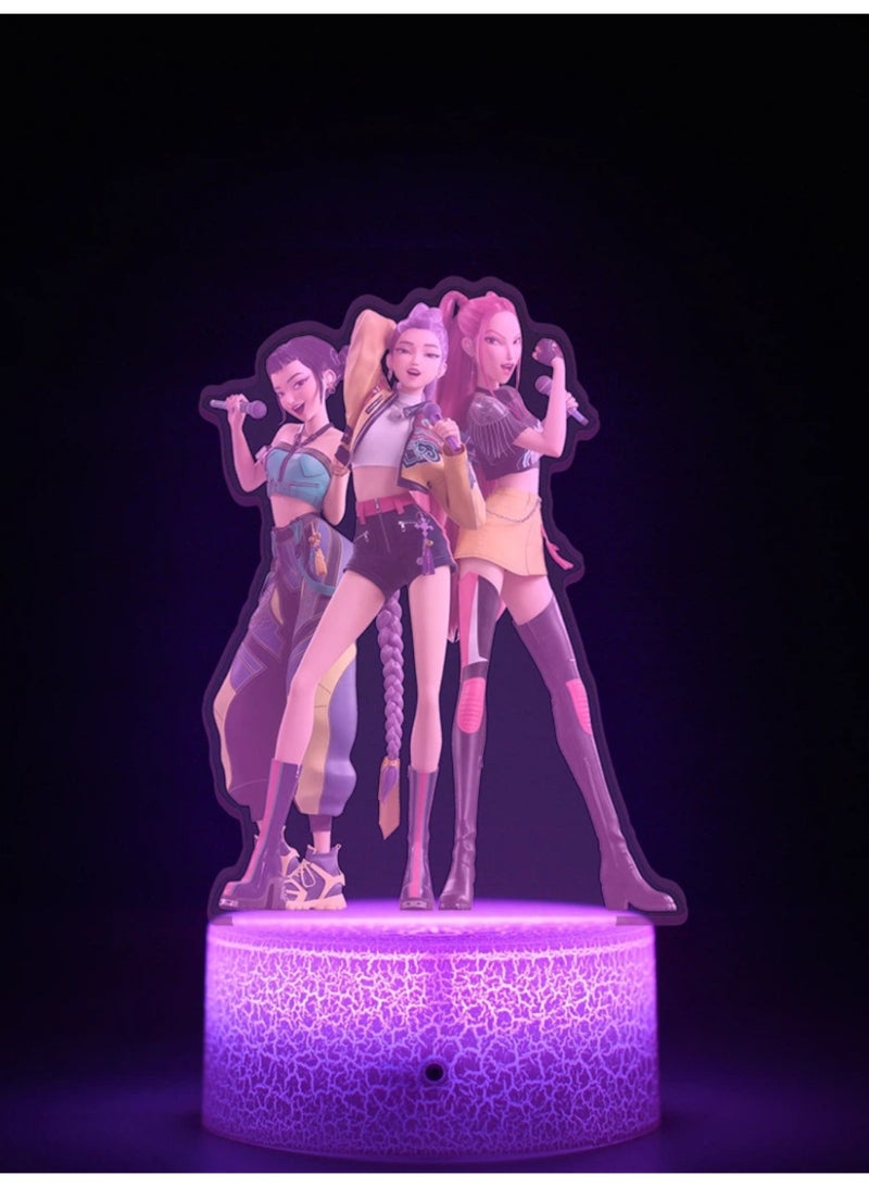 مصباح ليلي يعمل بالتحكم عن بُعد بـ 16 لونًا مستوحى من مسلسل ”K-POP Demon Hunters“ | قاعدة مصباح من الزجاج المكسور مزودة بكابل USB وملحق أكريليكي - Image 1