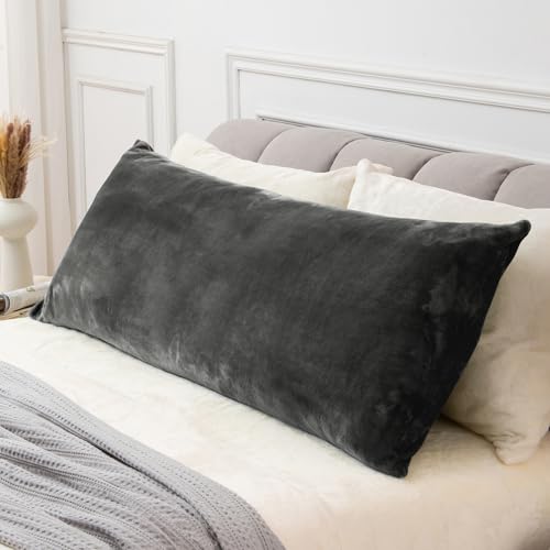 BEDELITE Body Pillow Cover with Zipper Closure, Super Soft and Cozy Fuzzy Fleece Pillowcase 20 x 54 Inches, Luxury Fluffy Plush Long Body Pillow Pillowcase for All Seasons(Dark Gray) - Image 1