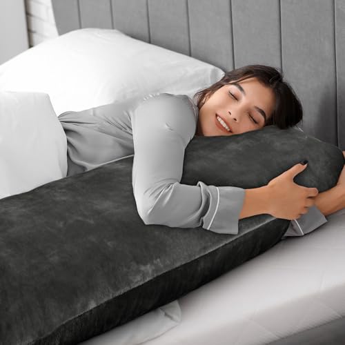 BEDELITE Body Pillow Cover with Zipper Closure, Super Soft and Cozy Fuzzy Fleece Pillowcase 20 x 54 Inches, Luxury Fluffy Plush Long Body Pillow Pillowcase for All Seasons(Dark Gray) - Image 5