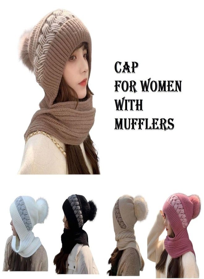 HELLYZ 2-in-1 Windproof Scarf with Cap for Women & Girls | Soft Knitted Beanie with Integrated Ear Guard & Velvet Lining | Winter Warm Woolen Muffler Cap | Stylish & Cozy Headwear Multicolour - Image 4