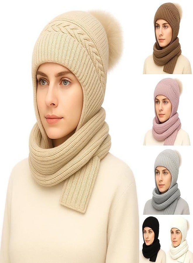 HELLYZ 2-in-1 Windproof Scarf with Cap for Women & Girls | Soft Knitted Beanie with Integrated Ear Guard & Velvet Lining | Winter Warm Woolen Muffler Cap | Stylish & Cozy Headwear Multicolour - Image 1
