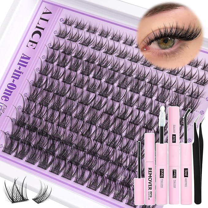 ALICE Natural Cluster Lashes Kit Wispy Eyelashes Individual Kit Cluster Eyelash Extension Kit C Curl 916mm Lash Extension Kit with Lash Glue Bond and Seal Lash Remover and Tweezers - Image 1