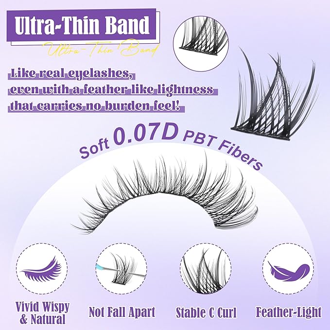 ALICE Natural Cluster Lashes Kit Wispy Eyelashes Individual Kit Cluster Eyelash Extension Kit C Curl 916mm Lash Extension Kit with Lash Glue Bond and Seal Lash Remover and Tweezers - Image 4