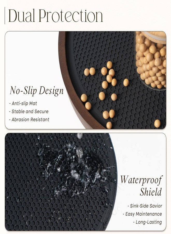 EOSAHR Non-Skid Wooden Lazy Susan for Table Top - Farmhouse 10.5" Bathroom Tray, Spice Rack and Vanity Tray - Stylish Bathroom Counter Organizer with Rubber Mat (Brown) - Image 5