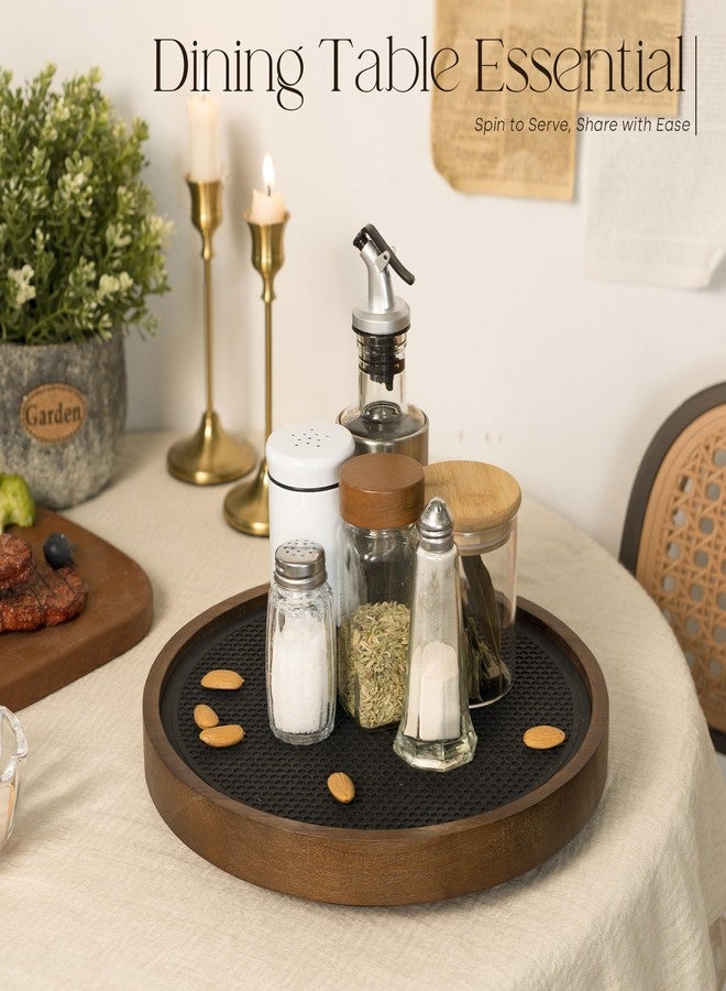 EOSAHR Non-Skid Wooden Lazy Susan for Table Top - Farmhouse 10.5" Bathroom Tray, Spice Rack and Vanity Tray - Stylish Bathroom Counter Organizer with Rubber Mat (Brown) - Image 2