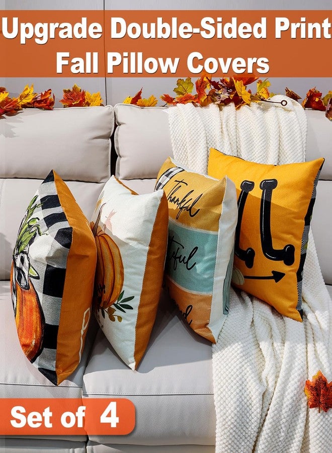 multiwins Fall Decorations Set of 4 Double-Sided Print Fall Pillow Covers 16" x 16", with 8 Cute Fall Decor Patterns, Soft Linen Throw Pillow Covers for Outdoor & Indoor Use, Perfect for Home Decor - Image 2