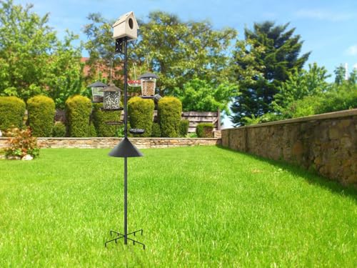 eWonLife 92 Inch Squirrel Proof Bird Feeder Pole with 9 Prongs Base 1 Inch Dia Bird House Pole Heavy Duty Bird Feeder Stand Adjustable Shepherds Hooks for Outdoor with Squirrel Baffle Birdbath Tray - Image 3
