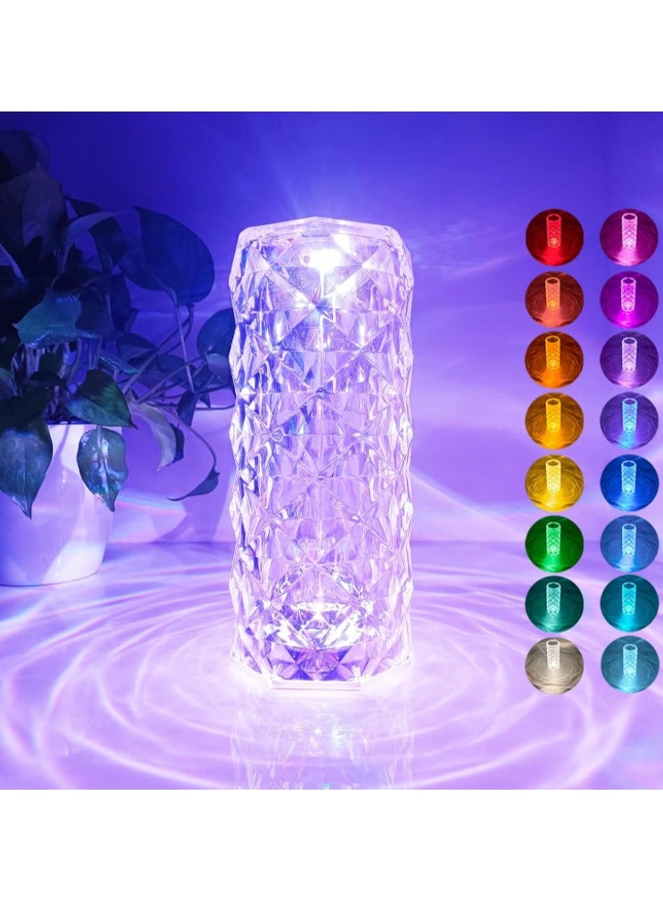 اباجورة كريستال 16 لون مع ريموت للتحكم في لون الاضائة، لمبة كريستال ليد كرستال مضيئة بألوان متعددة، لمبة سهاري وديكور سهاريه بتصميم ماسي ثلاثي الأبعاد، بلورة كريستال مضيئة قمر، لمبة ليد مع ريموت كنترول متعدد الالوان، قابلة للتعتيم مع 16 لون RGB، مصباح مكتب قابل لإعادة الشحن عبر USB لغرفة النوم، المعيشة، المنزل، المكتب، شفاف - Image 1