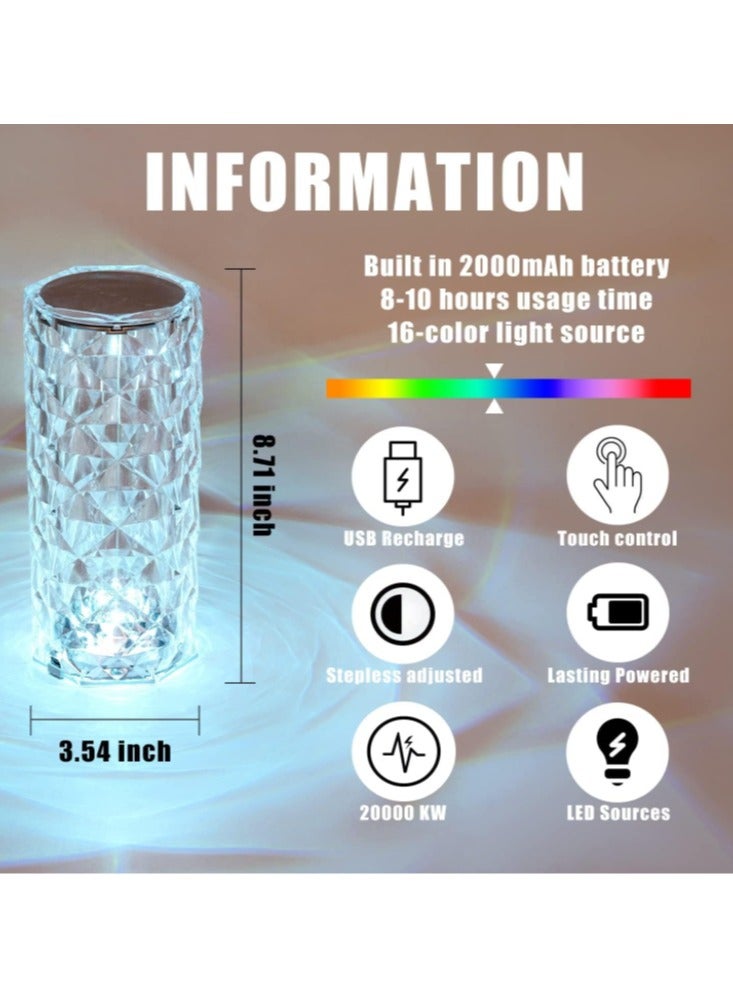 اباجورة كريستال 16 لون مع ريموت للتحكم في لون الاضائة، لمبة كريستال ليد كرستال مضيئة بألوان متعددة، لمبة سهاري وديكور سهاريه بتصميم ماسي ثلاثي الأبعاد، بلورة كريستال مضيئة قمر، لمبة ليد مع ريموت كنترول متعدد الالوان، قابلة للتعتيم مع 16 لون RGB، مصباح مكتب قابل لإعادة الشحن عبر USB لغرفة النوم، المعيشة، المنزل، المكتب، شفاف - Image 2