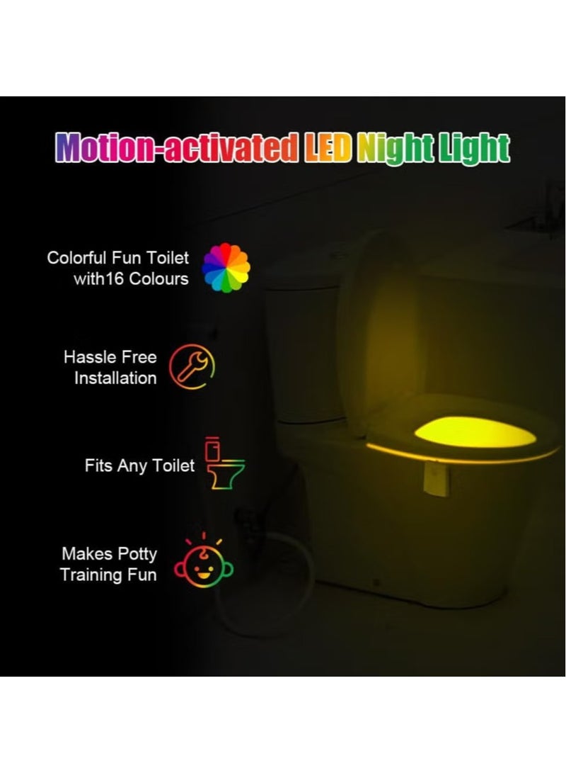 Motion Sensor Toilet Night Light – 16-Color USB Rechargeable Toilet Bowl Lamp - Image 5