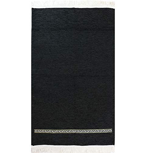 Modefa Turkish Islamic Prayer Rug - Chenille Praying Mat Sajada for Men and Women - Traditional Muslim Praying Carpet Janamaz - Ramadan or Eid Gift - Luxury Woven Meccan (Black Simple) - Image 1