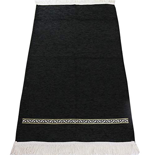 Modefa Turkish Islamic Prayer Rug - Chenille Praying Mat Sajada for Men and Women - Traditional Muslim Praying Carpet Janamaz - Ramadan or Eid Gift - Luxury Woven Meccan (Black Simple) - Image 3