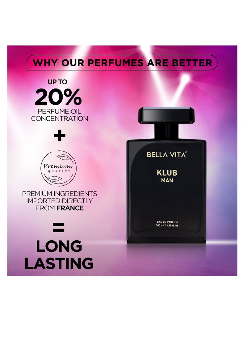 Bella Vita KLUB Men's Eau De Parfum (3.38 fl. oz.) | Intense, Masculine Party Perfume for Men | Family: Citrus, Spicy, Woody, Amber | Notes: Lemon, Jasmine, Rose, Musk, Amber, Vanilla, and Patchouli.  - Image 3