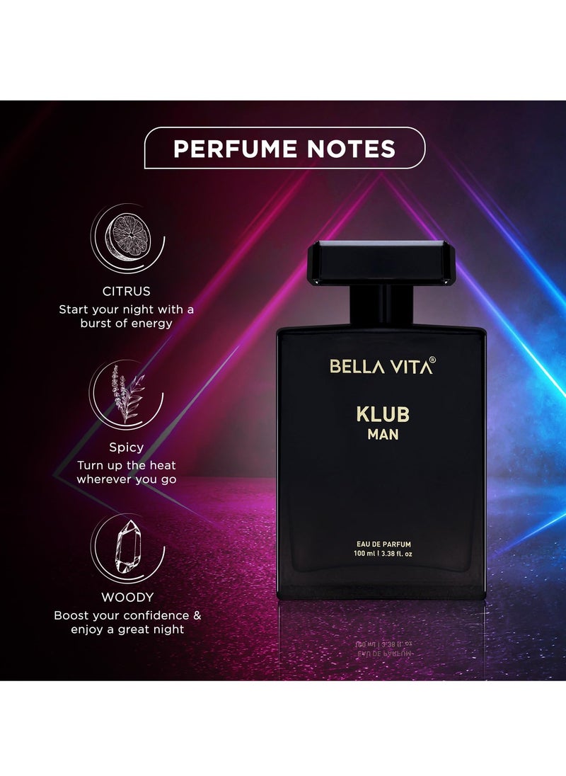 Bella Vita KLUB Men's Eau De Parfum (3.38 fl. oz.) | Intense, Masculine Party Perfume for Men | Family: Citrus, Spicy, Woody, Amber | Notes: Lemon, Jasmine, Rose, Musk, Amber, Vanilla, and Patchouli.  - Image 4
