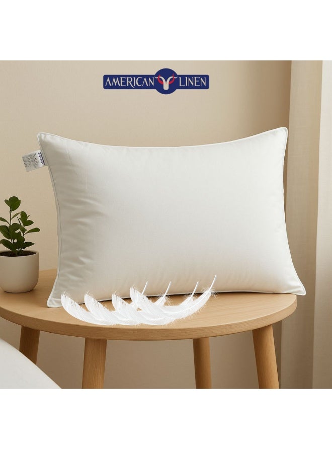 American Linen Natural Duck Down Feather Pillow – Hotel Quality Comfort, 100% Cotton Cover, Standard Size 70x50 cm, Machine Washable, All-Position Support - White - Image 1