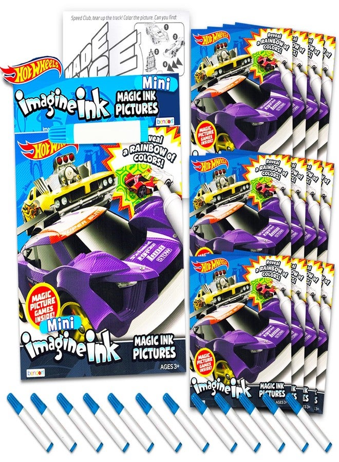 Hot Wheels Imagine Ink Coloring Book Set for Kids - 12 Pack No-Mess Magic Inks Race Car Coloring Books with Rex-Man Stickers and Door Hanger (Hot Wheels Party Supplies Party Favors Bundle) - Image 2