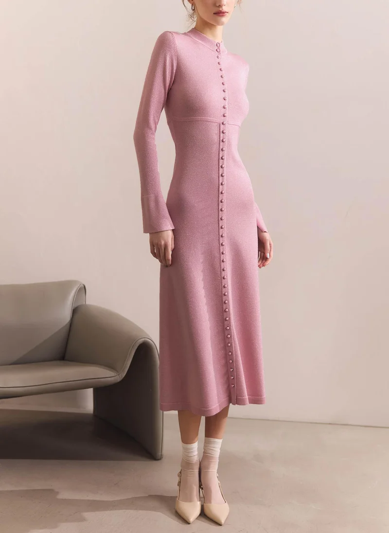 Lichi Viscose midi dress with small matching buttons