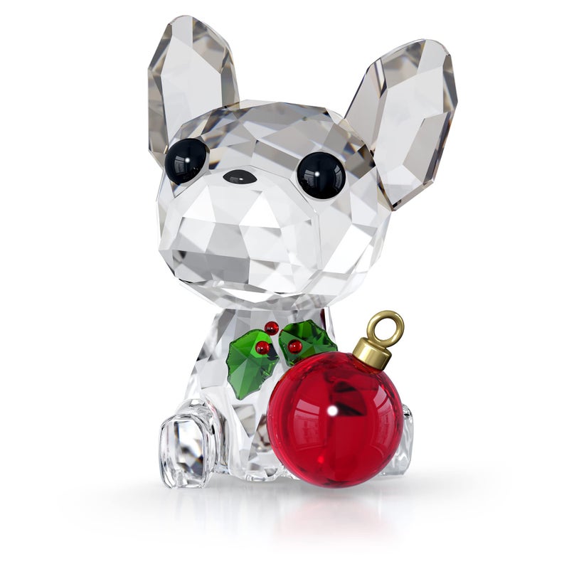 Swarovski's Holiday Cheers French Bulldog Ornament  Green and Red Crystals  Part of the Holiday Cheers Collection - Image 1