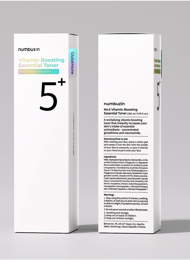 numbuzin Numbuzin No.5+ Vitamin Boosting Essential Toner - Niacinamide-Powered Toner for Hyperpigmentation Brightening, Antioxidant Protection, and Gentle Care 200ml  - Image 4