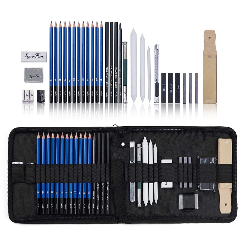 PEACORA Sketching Pencil Kit With Sketch Book 47 Pcs Professional Graphite Charcoal Sketch & Drawing Set For Artists - Image 3