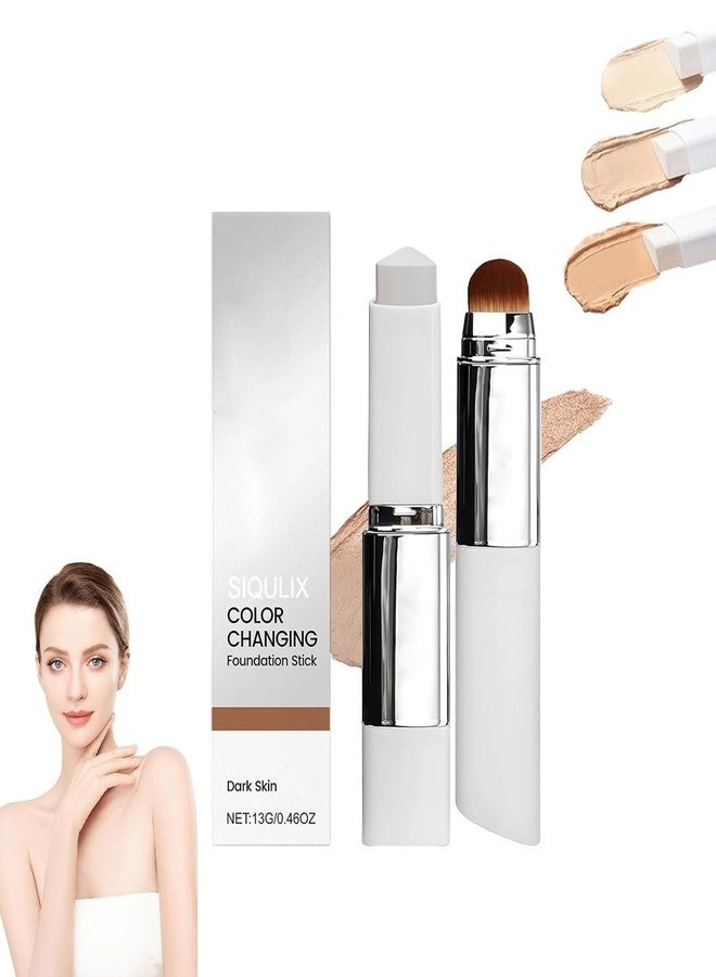 SIQULIX 2 in 1 White Korean Color Changing Foundation Stick with Brush, Cover Cream Stick Foundation, Moisturizing Long-Lasting Hydration Makeup, Light Coverage Concealer, for All Skin Types - Image 1