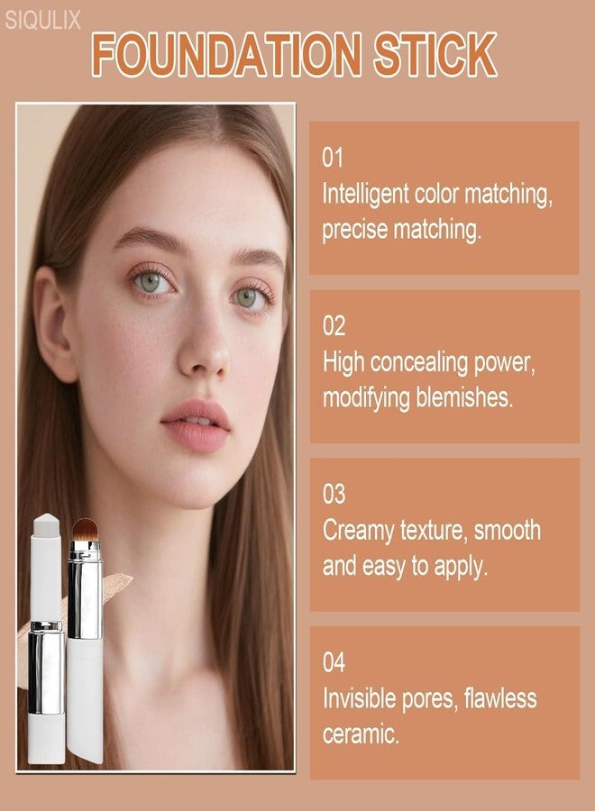 SIQULIX 2 in 1 White Korean Color Changing Foundation Stick with Brush, Cover Cream Stick Foundation, Moisturizing Long-Lasting Hydration Makeup, Light Coverage Concealer, for All Skin Types - Image 4