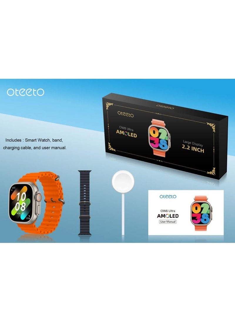 Oteeto OW8 Ultra 2.2 Inch Amoled Smart watch With 2 Pair Strap and Wireless Charger For Men's and Boys  - Image 3