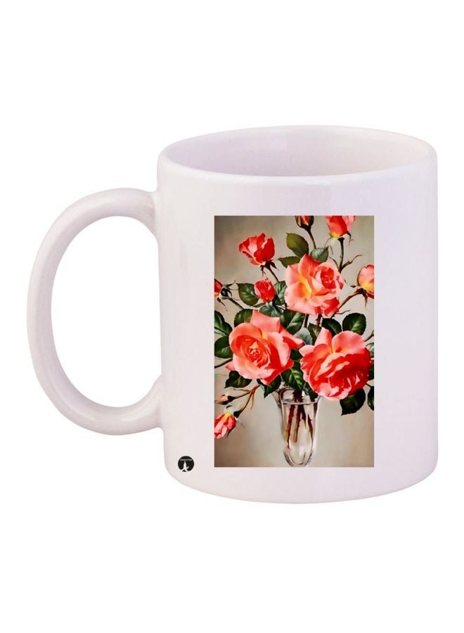 RYN Floral Printed Coffee Mug White/Green/Pink 11ounce