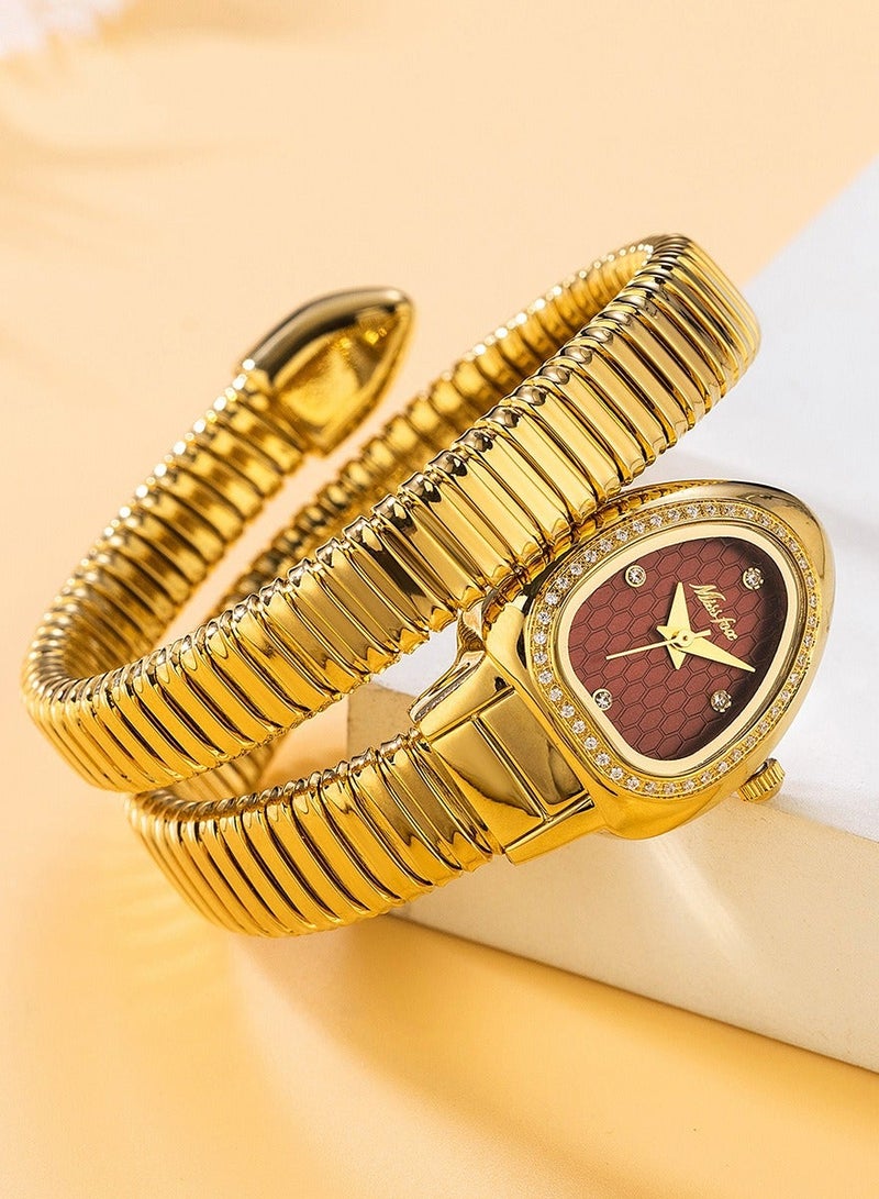 مس_فوكس المرأة ووتش الثعبان ووتش سوار رأس الثعبان الفولاذ المقاوم للصدأ مع الماس ووتش الثعبان - Image 4