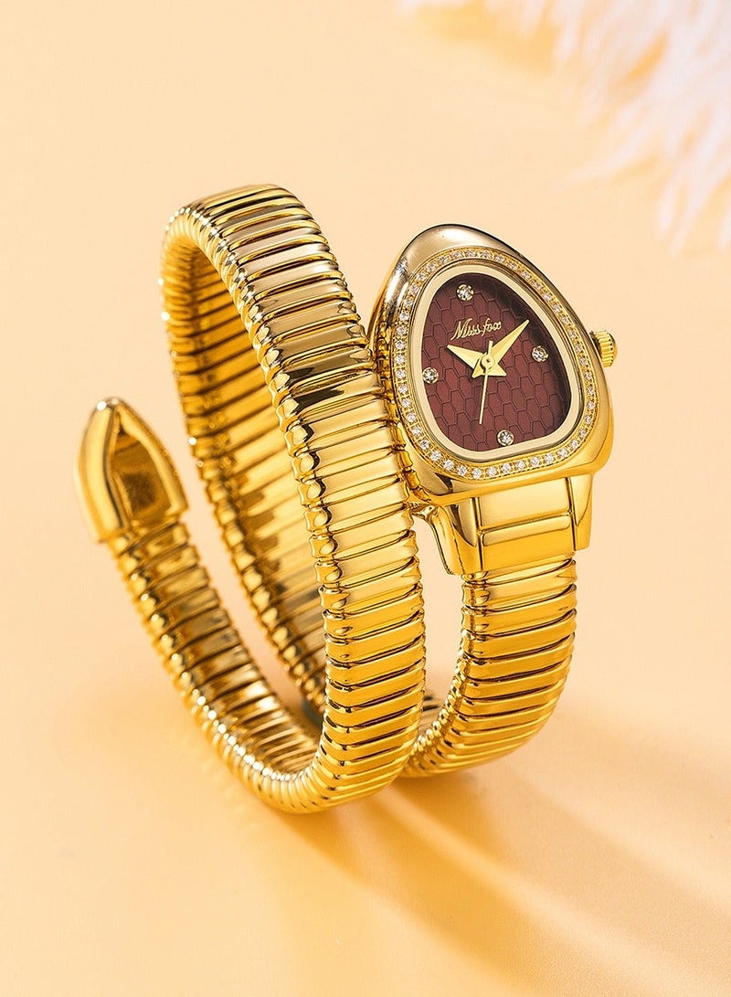 مس_فوكس المرأة ووتش الثعبان ووتش سوار رأس الثعبان الفولاذ المقاوم للصدأ مع الماس ووتش الثعبان - Image 3