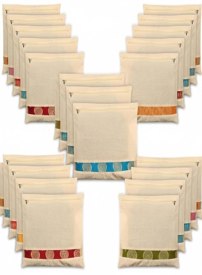 TRYV 10 Pcs Cotton Saree Cover (16.5 x 14.5 Inch) with Zip Closure & Breathable Transparent Mesh Window | Sari Storage Bags for Wardrobe Travel Dustproof Clothes Organizer - Image 1
