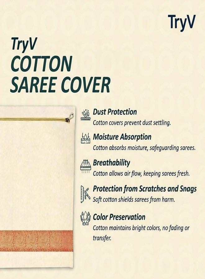 TRYV 10 Pcs Cotton Saree Cover (16.5 x 14.5 Inch) with Zip Closure & Breathable Transparent Mesh Window | Sari Storage Bags for Wardrobe Travel Dustproof Clothes Organizer - Image 5