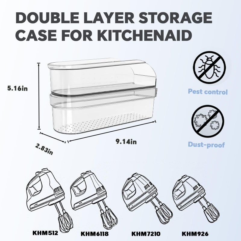 Flybok Hand Mixer Storage Case for KitchenAid KHM5/KHM6/KHM7/KHM9 Series Ultra Power Speed Hand Mixers, Double layer Crylic Transparent Storage box (Tools and mixer not included) - Image 2