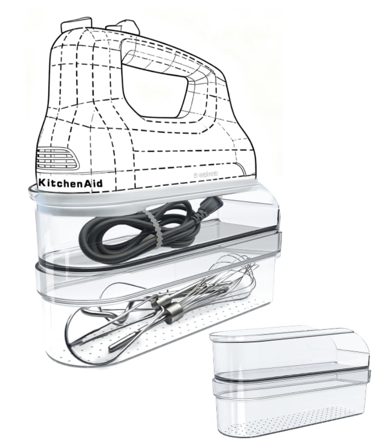 Flybok Hand Mixer Storage Case for KitchenAid KHM5/KHM6/KHM7/KHM9 Series Ultra Power Speed Hand Mixers, Double layer Crylic Transparent Storage box (Tools and mixer not included) - Image 1