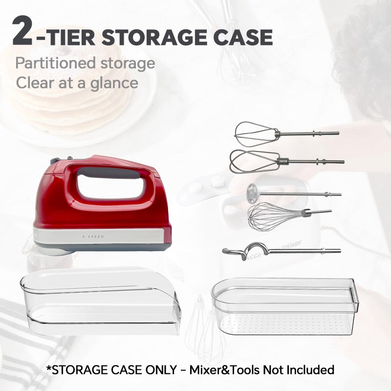 Flybok Hand Mixer Storage Case for KitchenAid KHM5/KHM6/KHM7/KHM9 Series Ultra Power Speed Hand Mixers, Double layer Crylic Transparent Storage box (Tools and mixer not included) - Image 3