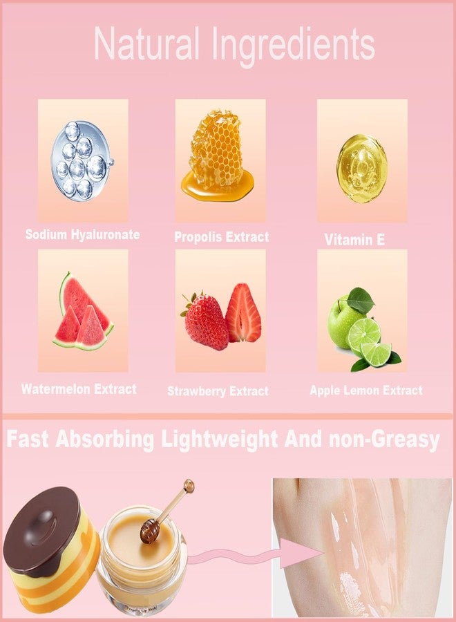 TIRDET 4 PCS Bee Lip Balm Honey Pot, Honey Strawberry Watermelon Apple Sleeping Lip Mask Overnight with Sticks, Exfoliating Prevention Dry and Crack Lip Scrubs - Image 5
