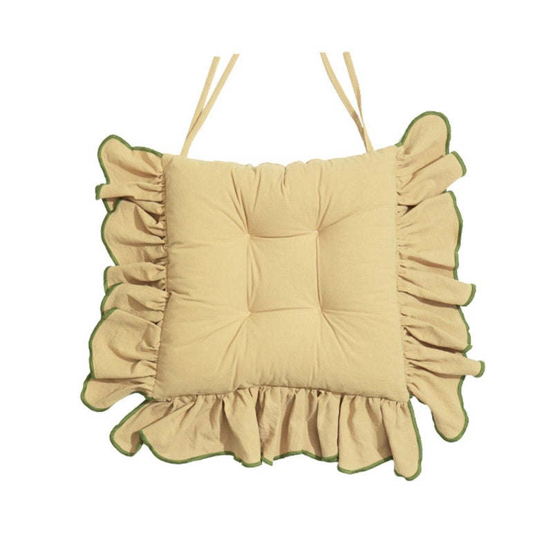 Huierxun Cotton Ruffles Chair Cushion for Dining & Kitchen Chairs - Soft Comfortable Seat Pads with Ties (Khaki,16"x16") - Image 1