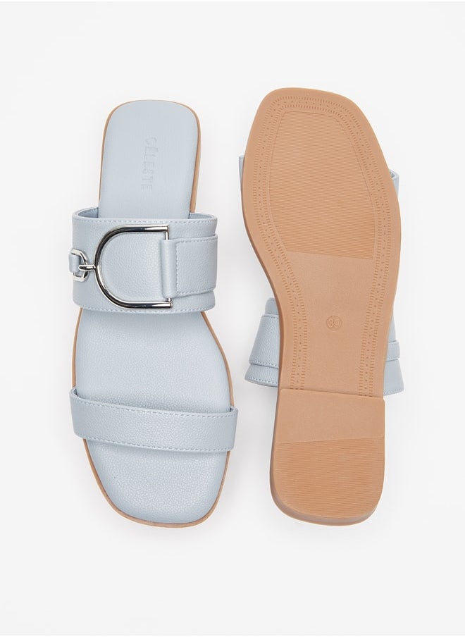 Celeste Women's Metal Accent Slip-On Flat Sandals  - Image 4