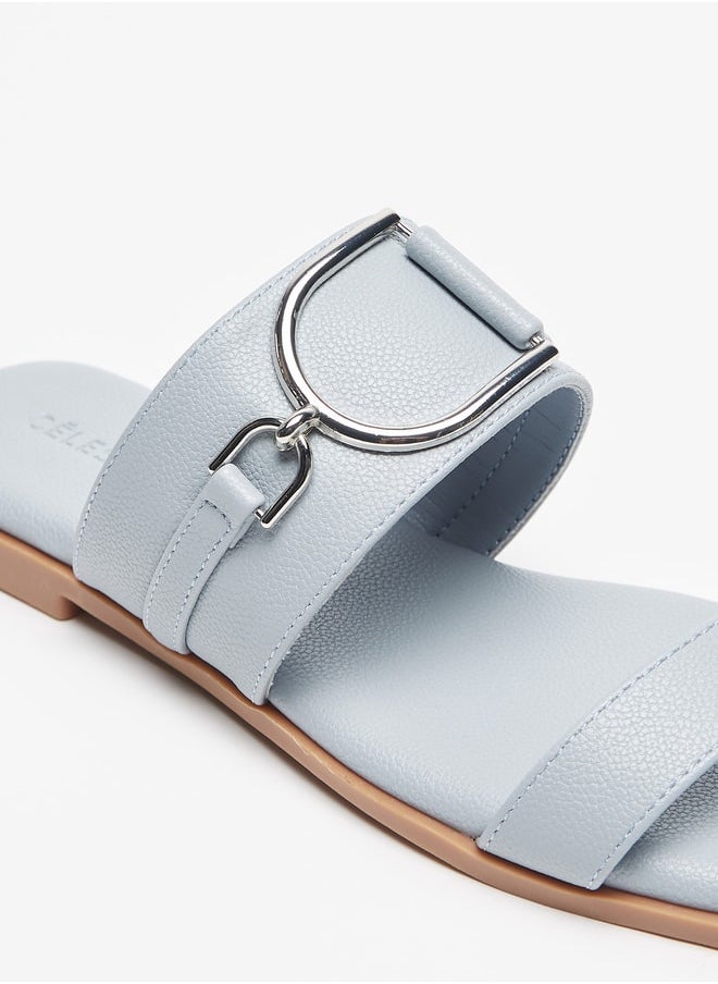 Celeste Women's Metal Accent Slip-On Flat Sandals  - Image 5