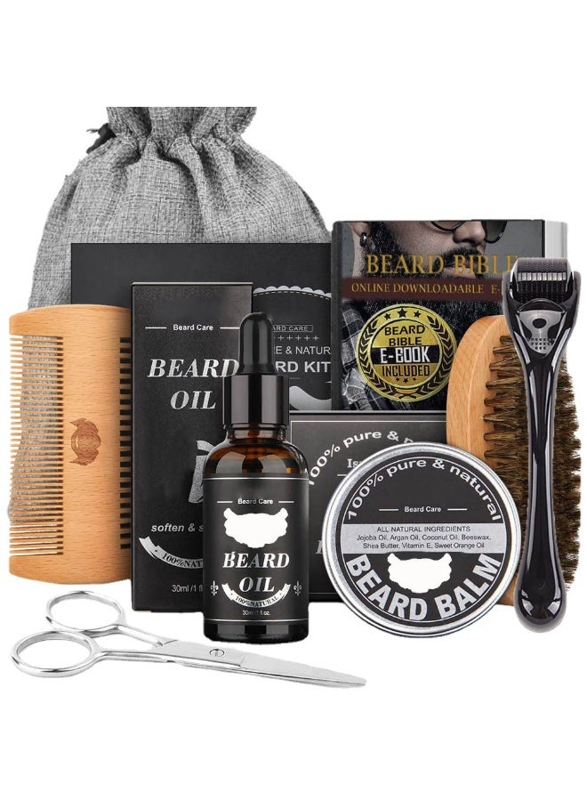 Beard OIL Beard Growth Kit, Beard Roller Kit, Natural Beard Growth Oil for Patchy Beard, Beard & Mustache Facial Hair Growth, Beard Oil, Beard Balm, Beard Roller, Brush, Comb, Storage Bag, Gifts for Men - Image 1