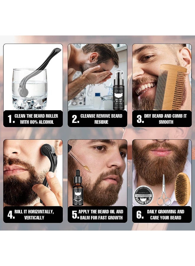 Beard OIL Beard Growth Kit, Beard Roller Kit, Natural Beard Growth Oil for Patchy Beard, Beard & Mustache Facial Hair Growth, Beard Oil, Beard Balm, Beard Roller, Brush, Comb, Storage Bag, Gifts for Men - Image 4