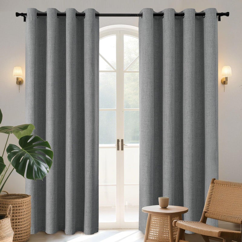 Joydeco Light Grey Blackout Curtains 108 Inches Long  Extra Long Curtains 108 Inch Length 1 Panel for Bedroom  Thermal Insulated Linen Black Out Curtains with Grommets(100x108  Light Grey) - Image 1