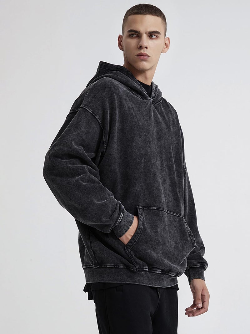 KEEPSHOWING Mens Oversized Hoodies Black Vintage Hoodie Pullover Acid Wash Hoodies for Men Streetwear Sweatshirts(BK,2XL) - Image 5
