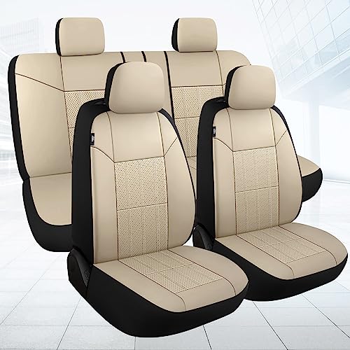 VarCozy Faux Leather Car Seat Covers Rear Set, Split Rear Bench Seat Covers for Car, Universal Seat Covers for SUV, Sedan, Van, Automotive Interior Covers, Airbag Compatible - Image 1