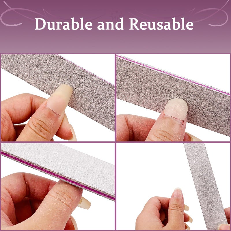 HeeYaa Nail File 12 PCS Professional Reusable 100/180 Grit Double Sides Washable Nail File Manicure Tools for Poly Nail Extension Gel and Acrylic Nails Tools Suit for Home Salon - Image 4