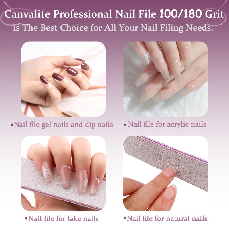 HeeYaa Nail File 12 PCS Professional Reusable 100/180 Grit Double Sides Washable Nail File Manicure Tools for Poly Nail Extension Gel and Acrylic Nails Tools Suit for Home Salon - Image 5