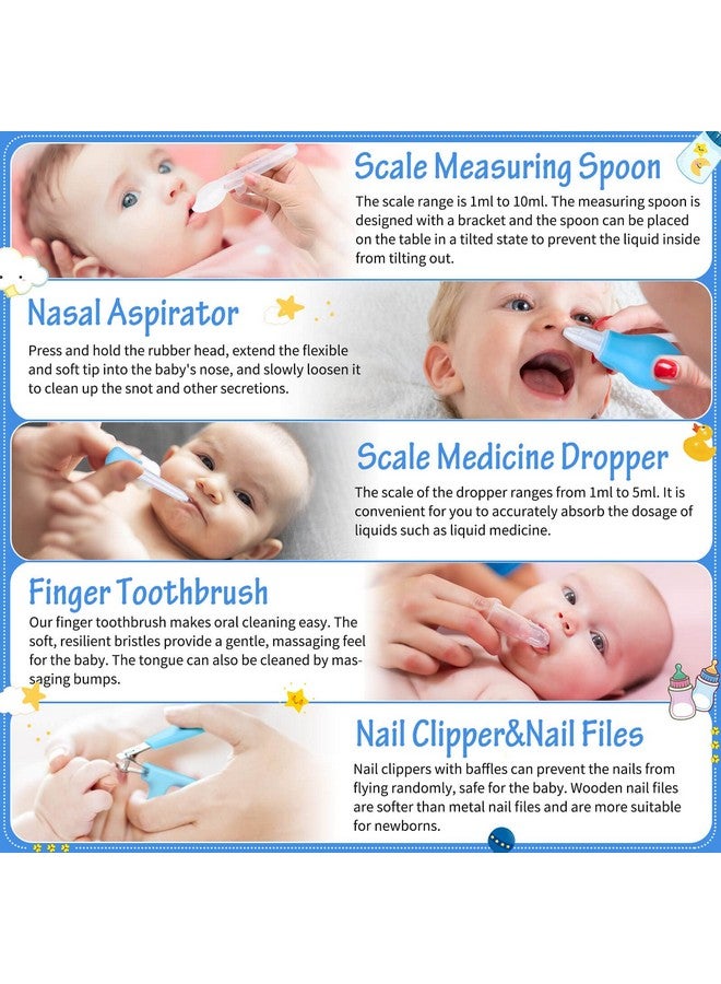 Modacraft 28Pcs Baby Healthcare and Grooming Kit modacraft Baby Safety Set with Hair Brush Lighting Ear Cleaner Nail Clippers Scale Measuring Spoon for Nursery Newborn Baby Girls Boys Kids Blue - Image 5
